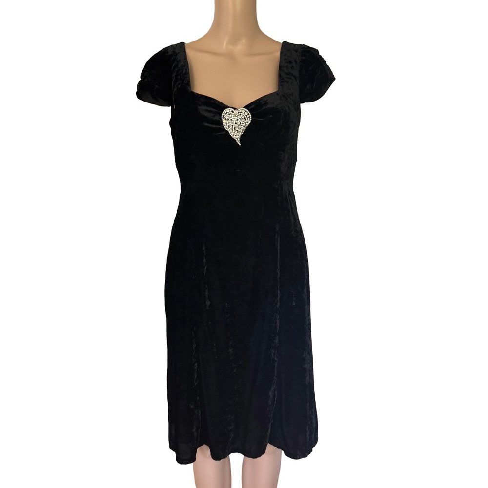 vintage nanette lepore black velvet pinup girl dress cap sleeve sweetheart neck